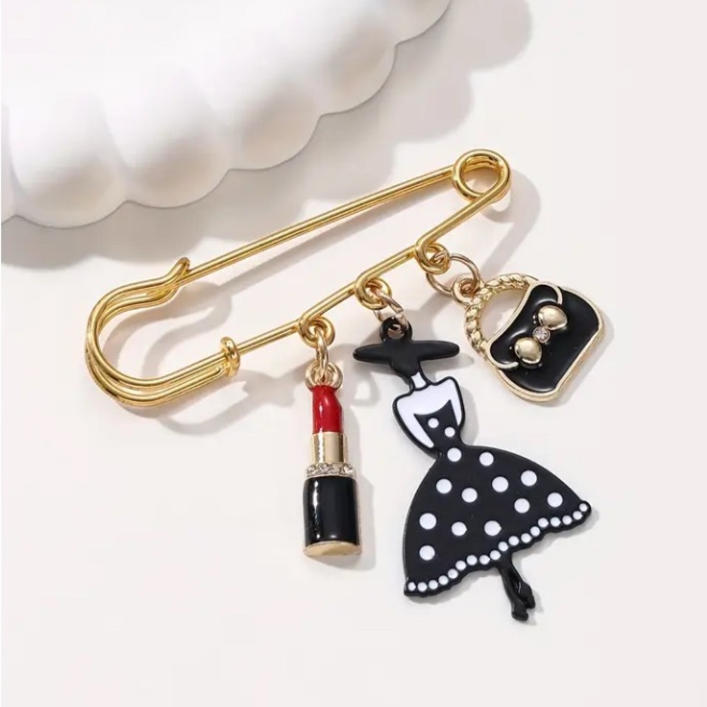Elegant Gold and Black Fashion Girl Charm Brooch